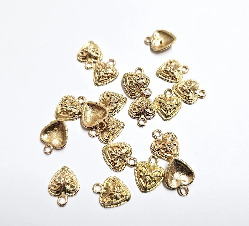 5 Heart Charms Raw Brass Plated Charms (13x10mm) G35256