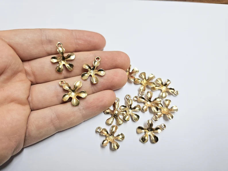 Flower Charms Raw Brass Plated Charms (20x17mm) G35257
