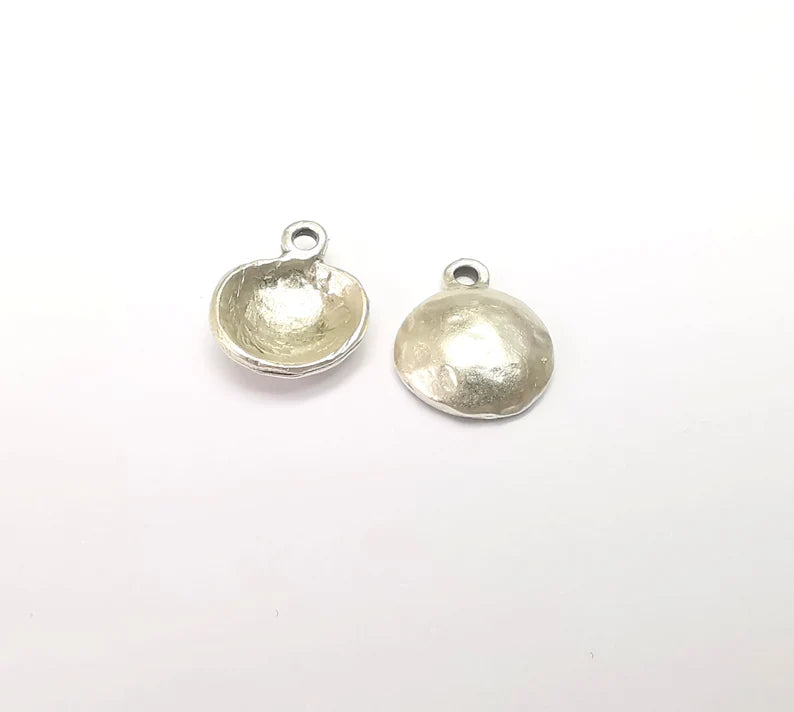 5 Organic Shape Domed Charms, Dangle Charms, Boho Charms, Rustic Charms, Earring Charms, Necklace Parts, Antique Silver Plated 16x13mm G35095