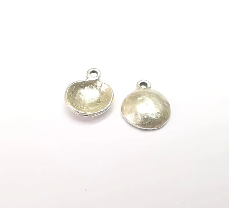 5 Organic Shape Domed Charms, Dangle Charms, Boho Charms, Rustic Charms, Earring Charms, Necklace Parts, Antique Silver Plated 16x13mm G35095