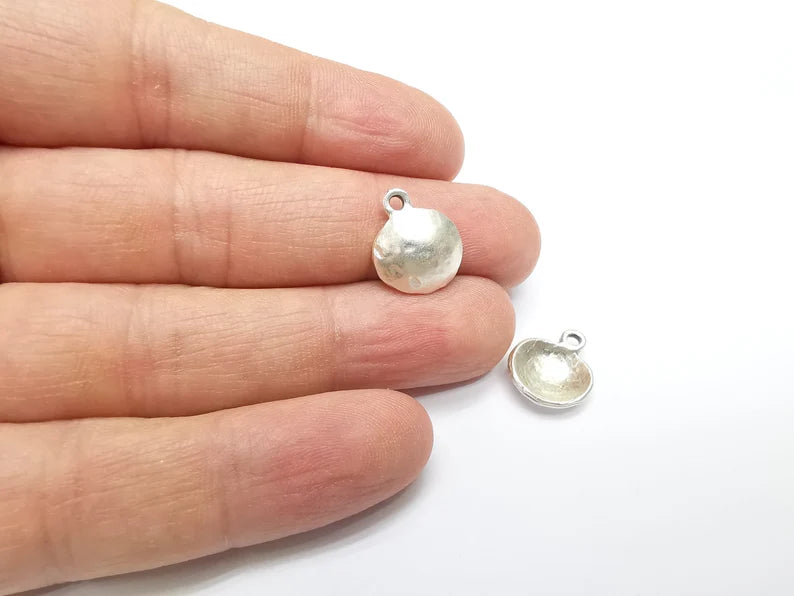 5 Organic Shape Domed Charms, Dangle Charms, Boho Charms, Rustic Charms, Earring Charms, Necklace Parts, Antique Silver Plated 16x13mm G35095