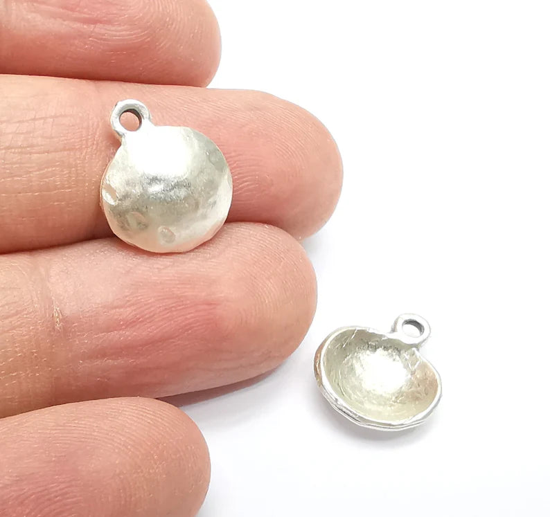 5 Organic Shape Domed Charms, Dangle Charms, Boho Charms, Rustic Charms, Earring Charms, Necklace Parts, Antique Silver Plated 16x13mm G35095