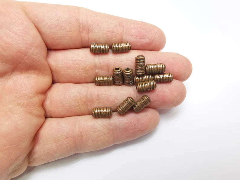 10 Tube Beads, Cylinder Beads, Copper Beads, Bracelet Beads, Wire wrapped look, Necklace Beads, Antique Copper Plated Metal 10x5mm G35097