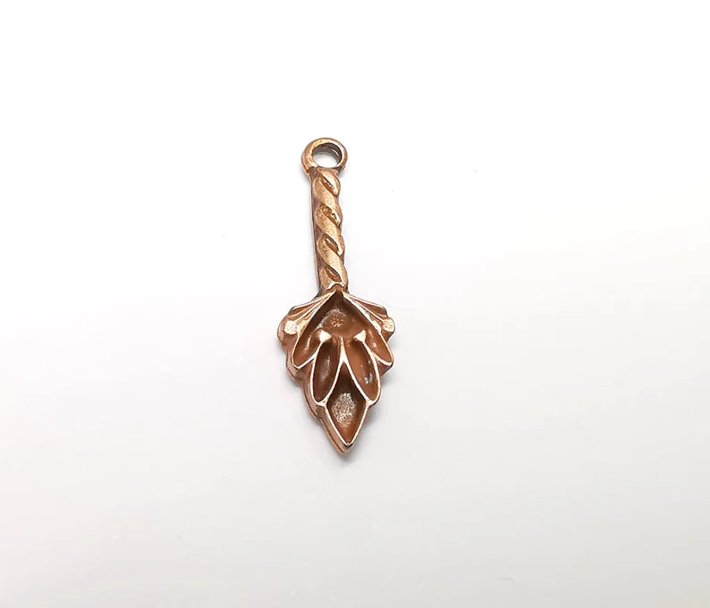 5 Copper Charms, Boho Charms, Dangle Charms, Earring Charms, Rustic Charms, Necklace Parts, Antique Copper Plated 30x9mm G35098