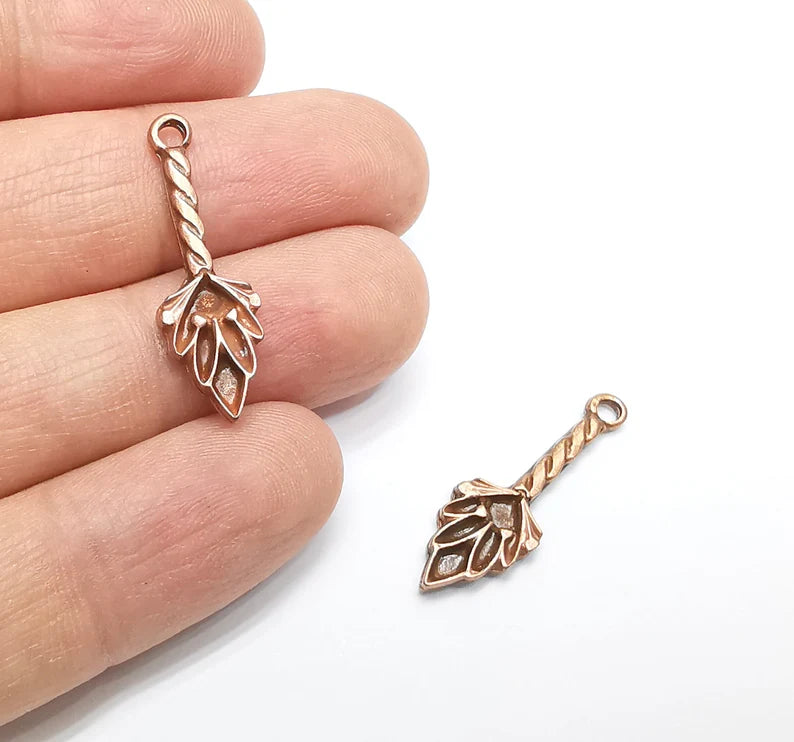 5 Copper Charms, Boho Charms, Dangle Charms, Earring Charms, Rustic Charms, Necklace Parts, Antique Copper Plated 30x9mm G35098