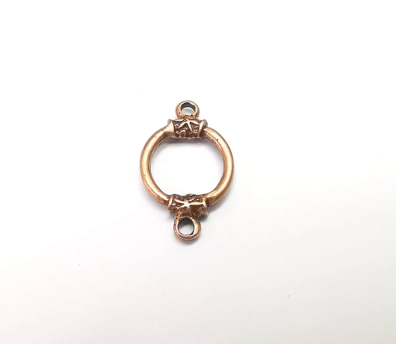 5 Copper Circle Connector, Jewelry Parts, Hammered Bracelet Component, Antique Copper Finding, Antique Copper Plated (27x16mm) G35100