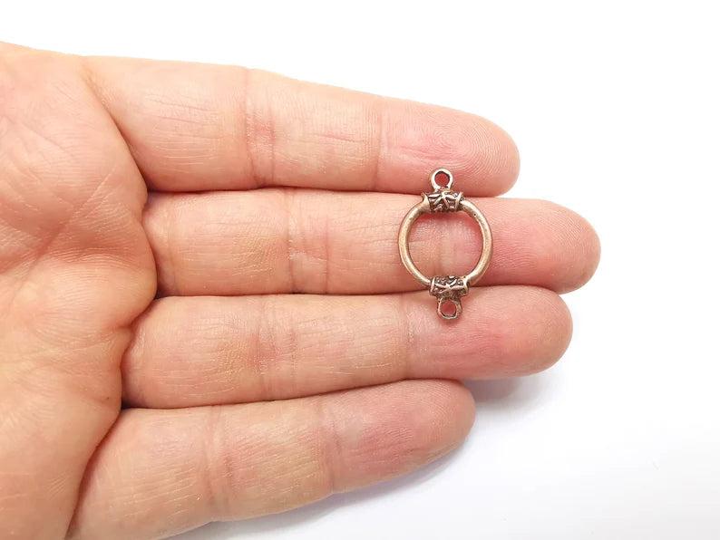 5 Copper Circle Connector, Jewelry Parts, Hammered Bracelet Component, Antique Copper Finding, Antique Copper Plated (27x16mm) G35100