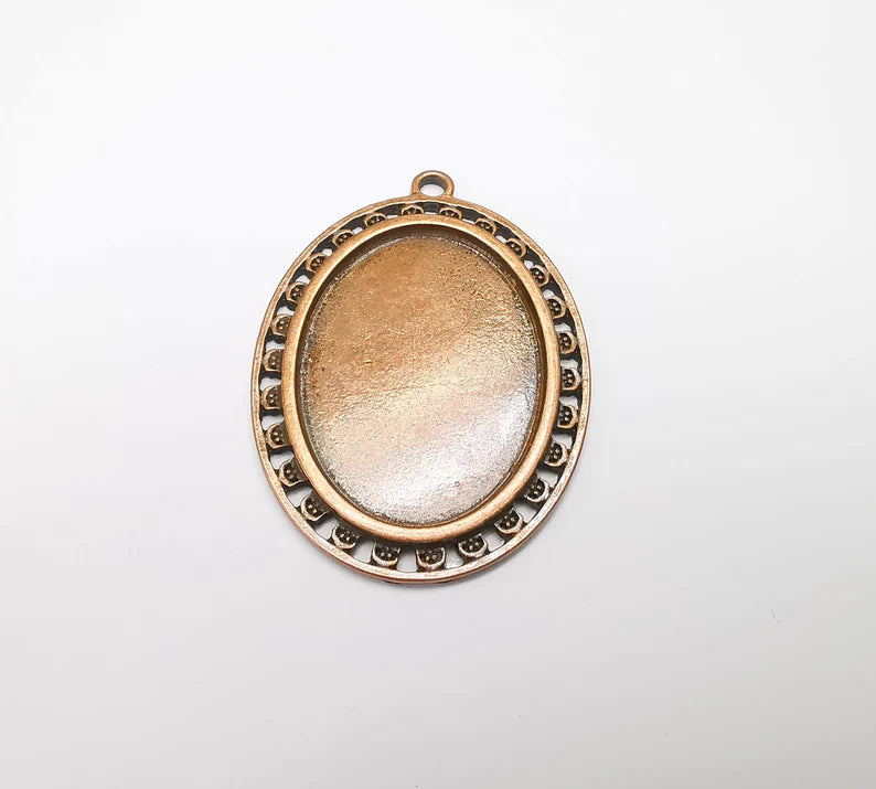 Copper Pendant Blank, Cabochon Bezel, Locket Pendant Base, inlay Mountings, Resin Necklace, Antique Copper Plated (40x30mm blank) G35101