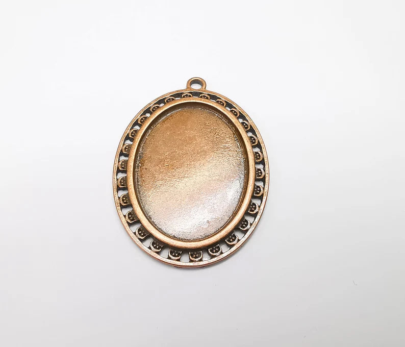 Copper Pendant Blank, Cabochon Bezel, Locket Pendant Base, inlay Mountings, Resin Necklace, Antique Copper Plated (40x30mm blank) G35101