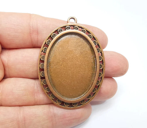 Copper Pendant Blank, Cabochon Bezel, Locket Pendant Base, inlay Mountings, Resin Necklace, Antique Copper Plated (40x30mm blank) G35101