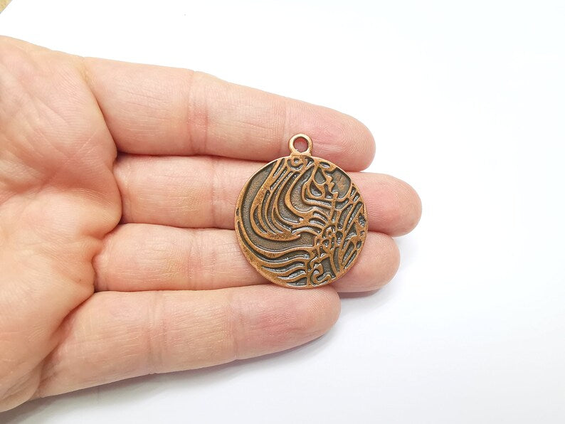 Copper Boho, Mystic Charms, Baroque Charms, Ethnic Earring Charm, Rustic Pendant, Necklace Parts, Antique Copper Plated 39x33mm G35105