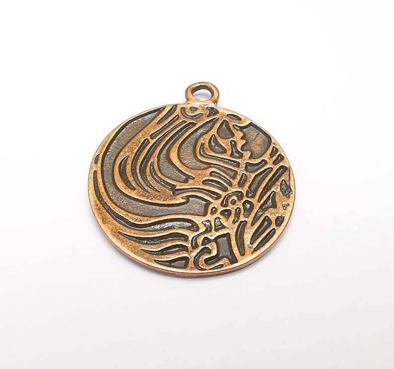 Copper Boho, Mystic Charms, Baroque Charms, Ethnic Earring Charm, Rustic Pendant, Necklace Parts, Antique Copper Plated 39x33mm G35105