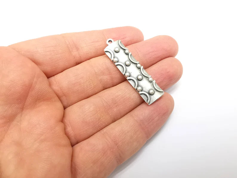 Silver Dangle Charms, Boho Charms, Rustic Charms, Earring Charms, Silver Pendant, Necklace Parts, Antique Silver Plated 42x11mm G35106