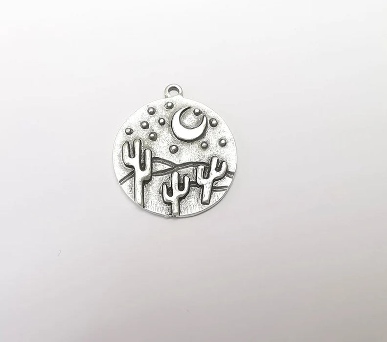 Desert Charms, Cactus Charm, Dune Charm, Desert Night Charms, Crescent Star Charms, Earring Parts, Antique Silver Plated 28x25mm G35107