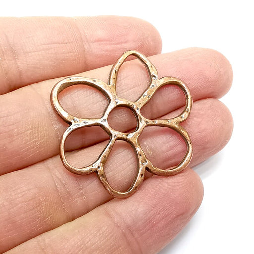Copper Flower Charms, Daisy Charms, Flower Connector, Earring Charms, Copper Pendant, Necklace Parts, Antique Copper Plated 39x36mm G35113