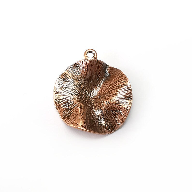 Wavy Circle Charms, Copper Boho Charms, Rustic Charms, Earring Charms, Copper Pendant, Necklace Parts, Antique Copper Plated 30x27mm G35259