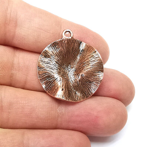 Wavy Circle Charms, Copper Boho Charms, Rustic Charms, Earring Charms, Copper Pendant, Necklace Parts, Antique Copper Plated 30x27mm G35259