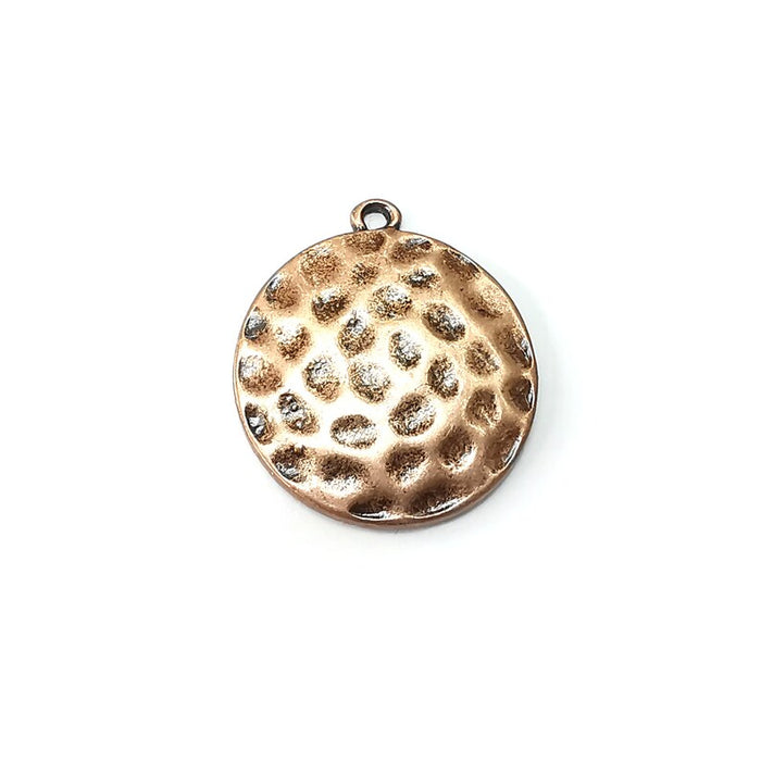 2 Hammered Circle Charms, Curved Charms, Rustic Charms, Earring Charms, Copper Pendant, Necklace Parts, Antique Copper Plated 28x25mm G35260