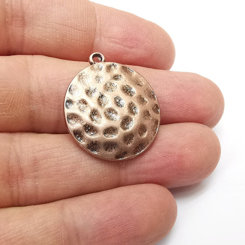 2 Hammered Circle Charms, Curved Charms, Rustic Charms, Earring Charms, Copper Pendant, Necklace Parts, Antique Copper Plated 28x25mm G35260