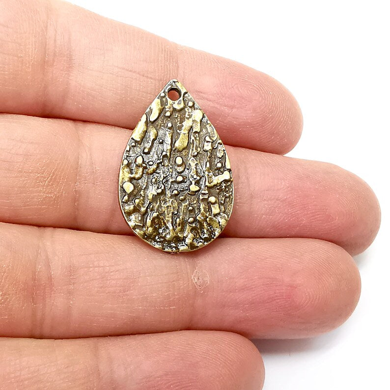 2 Drop Dangle Charms, Boho Charms, Rustic Charms, Earring Charms, Bronze Pendant, Necklace Parts, Antique Bronze Plated 29x19mm G35262