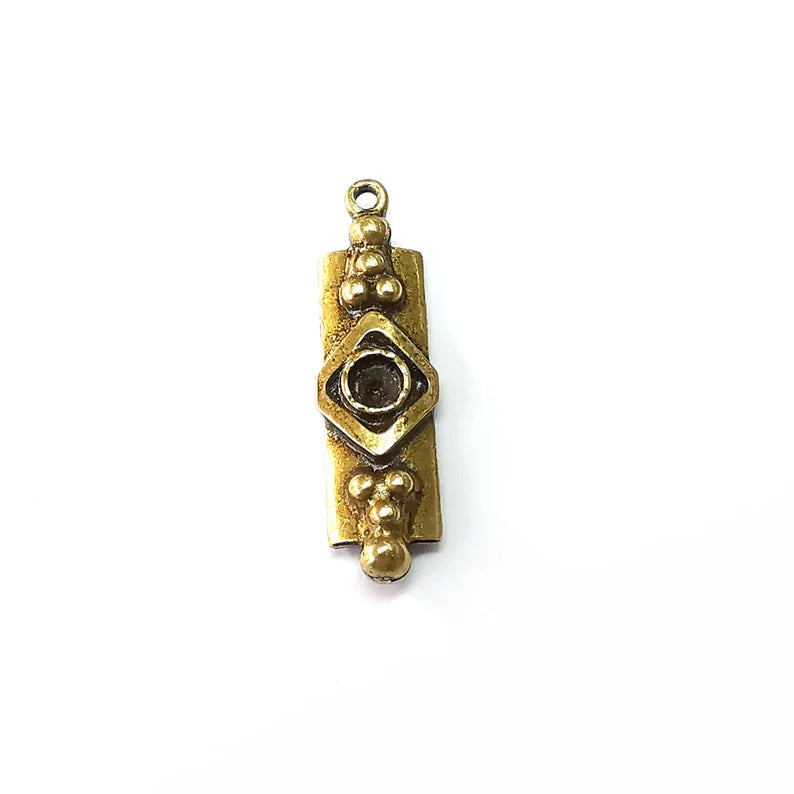 2 Bronze Charms, Rectangle Charms, Ethnic Earring Charms, Bronze Rustic Pendant, Necklace Parts, Antique Bronze Plated 36x11mm G35118