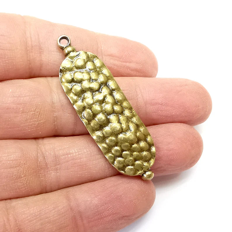 Bronze Charms, Oval Charms, Ethnic Earring Charms, Bronze Rustic Pendant, Necklace Parts, Antique Bronze Plated 52x16mm G35120