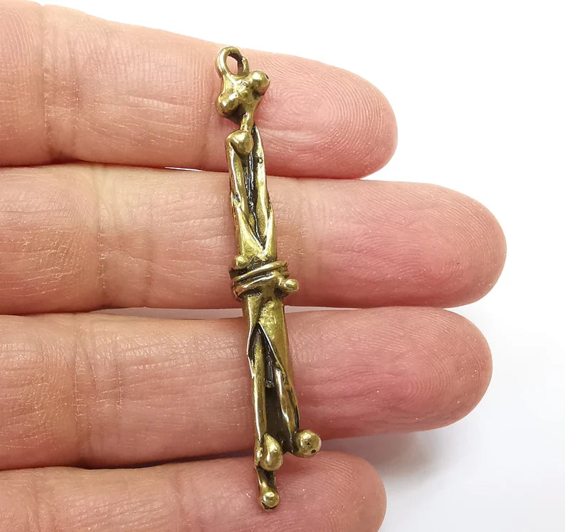 Bronze Dangle Charms, Boho Charms, Ethnic Earring Charms, Bronze Rustic Pendant, Necklace Parts, Antique Bronze Plated 59x6mm G35121