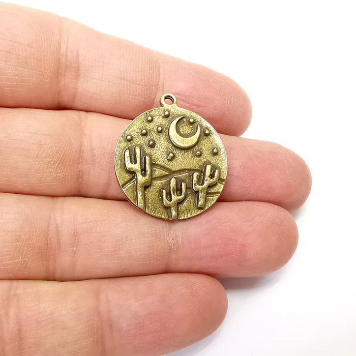 Desert Charms, Cactus Charm, Dune Charm, Desert Night Charms, Crescent Star Charms, Earring Parts, Antique Bronze Plated 28x25mm G35267