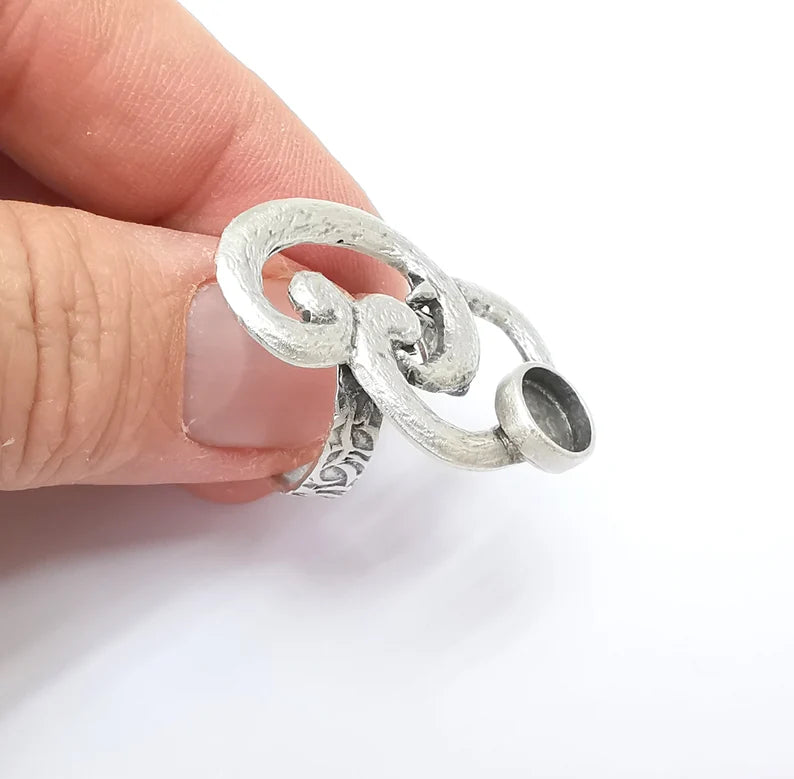 Silver Ring Setting, Cabochon Blank, Resin Bezel, Round Ring Mounting, Epoxy Frame Base, Adjustable Antique Silver Plated Brass 8mm G35277