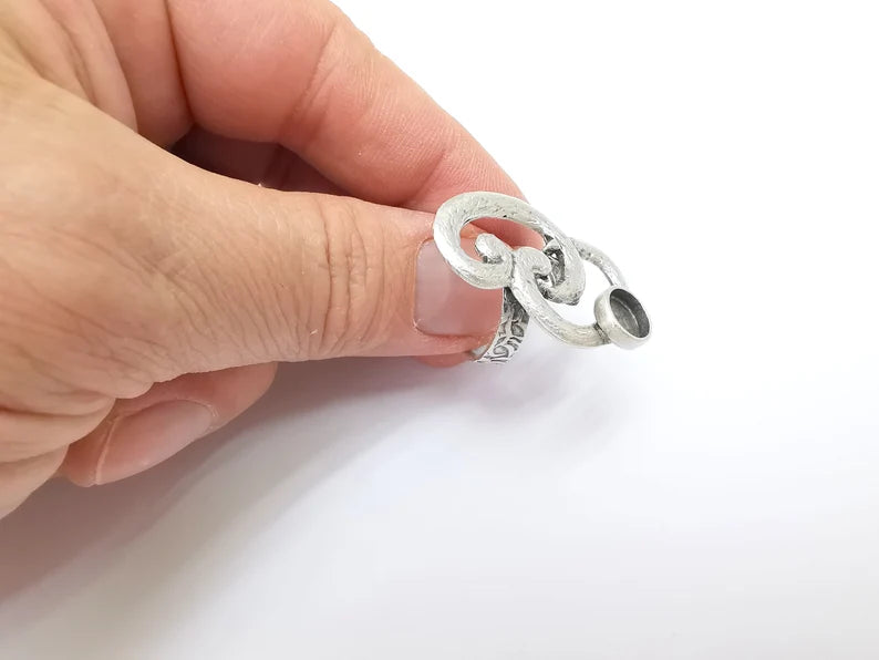 Silver Ring Setting, Cabochon Blank, Resin Bezel, Round Ring Mounting, Epoxy Frame Base, Adjustable Antique Silver Plated Brass 8mm G35277