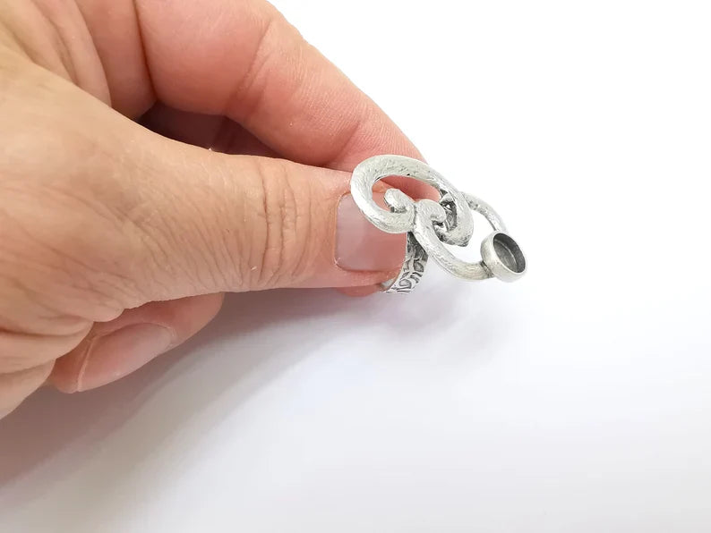 Silver Ring Setting, Cabochon Blank, Resin Bezel, Round Ring Mounting, Epoxy Frame Base, Adjustable Antique Silver Plated Brass 8mm G35277