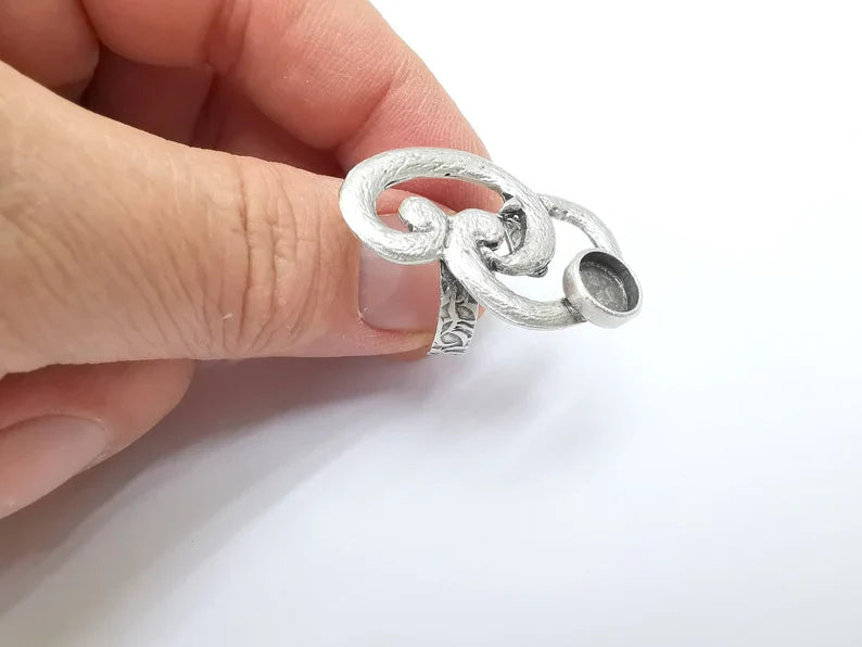 Silver Ring Setting, Cabochon Blank, Resin Bezel, Round Ring Mounting, Epoxy Frame Base, Adjustable Antique Silver Plated Brass 8mm G35277 (Copy)