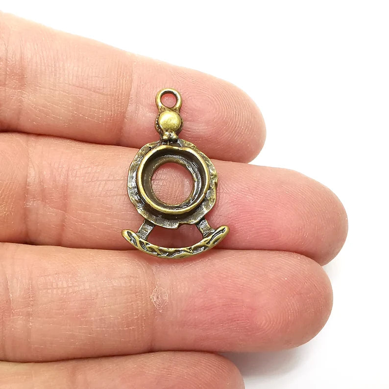 4 Bronze Pendant Blank, Cabochon Bezel, Round Pendant Base, inlay Mountings, Necklace, Antique Bronze Plated Metal 10mm blank G35283