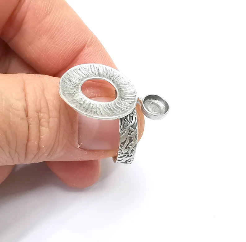 Circled Ring Setting, Warp Ring, Cabochon Blank, Resin Bezel, Ring Mounting, Epoxy Frame, Adjustable Antique Silver Plated Brass 6mm G35291