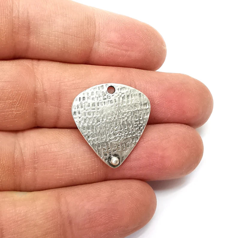 2 Silver Charms, Brushed Charms, Dangle Earring Charms, Silver Pendant, Necklace Parts, Antique Silver Plated 24x23mm G35296