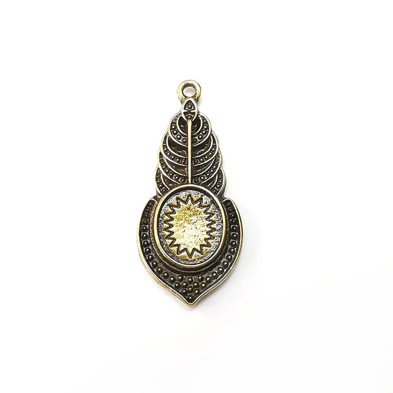 Bronze Pendant Blank, Cabochon Bezel, Locket Pendant Base, inlay Mountings, Resin Necklace, Antique Bronze Plated (11x9mm blank) G35128