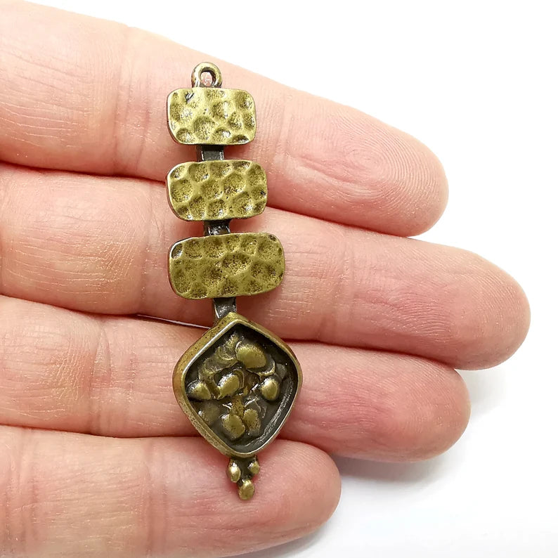 Hammered Charms, Ethnic Charms, Rustic Charms, Earring Charms, Bronze Pendant, Necklace Parts, Antique Bronze Plated 60x19mm G35298