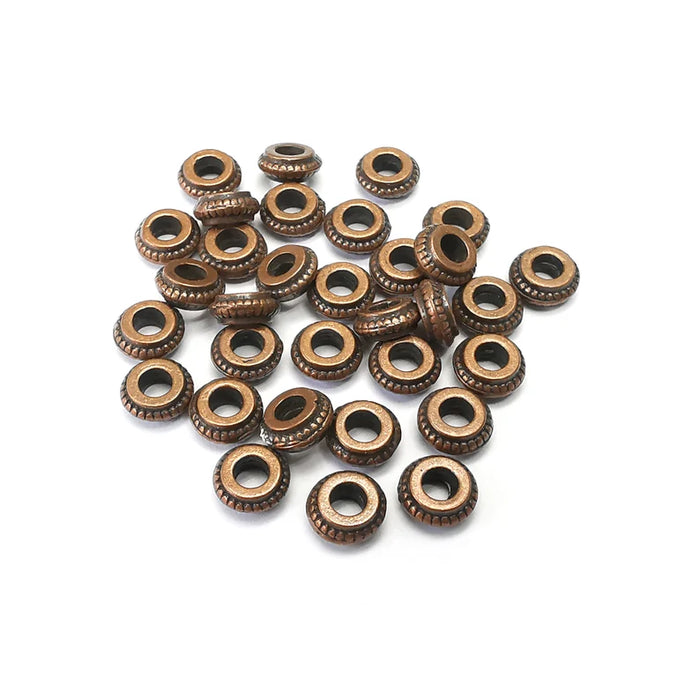 10 Rondelle Beads, Disc Copper Beads, Bracelet Beads, Necklace Beads, Antique Copper Plated Metal 7x3mm G35134