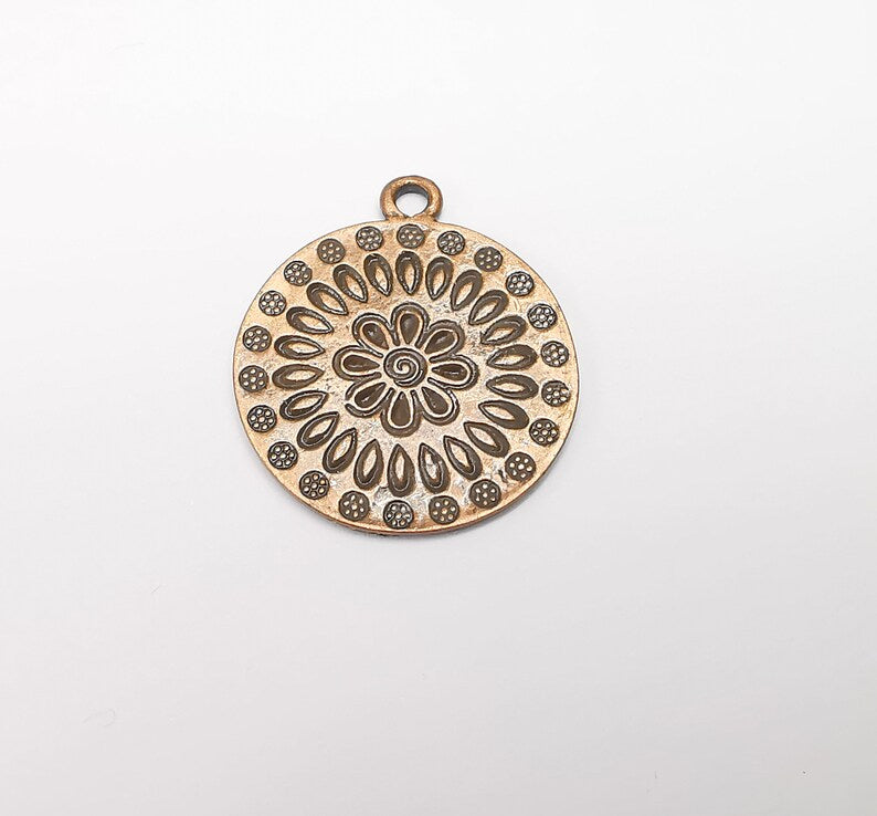 Copper Mandala Charms, Medallion Charms, Locket Pendant, Earring Charms, Boho Charms, Round Charms, Antique Copper Plated (38x32mm) G35306