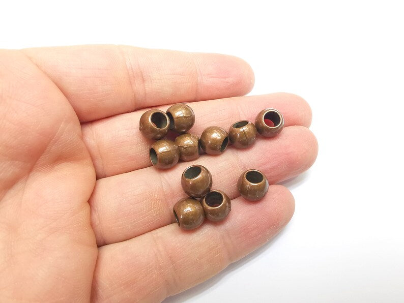 5 Ball Beads, Round Copper Beads, Metal Beads, Bracelet Beads, Round Hole Beads, Necklace Beads, Antique Copper Plated Metal 9mm G35312