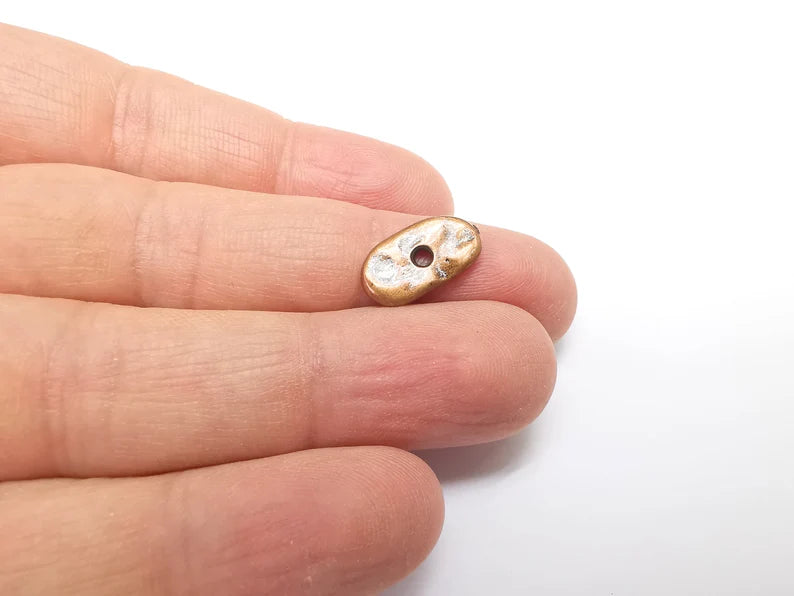 10 Organic Textured Connector, Oval Jewelry Parts, Copper Bracelet Component, Antique Copper Plated Metal Findings (16x9mm) G35314