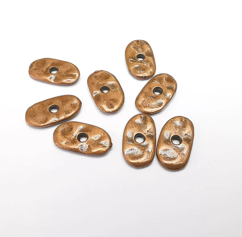 10 Organic Textured Connector, Oval Jewelry Parts, Copper Bracelet Component, Antique Copper Plated Metal Findings (16x9mm) G35314