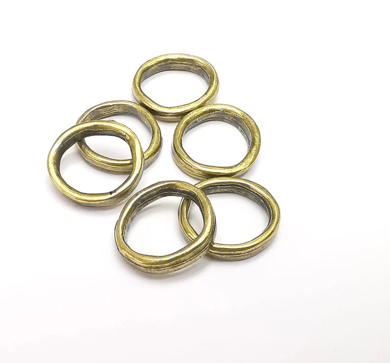5 Bronze Circle, Bracelet Beads, Organic Shape Circle, Large Hole Beads, Necklace Parts, Antique Bronze Plated Metal 15mm G35317