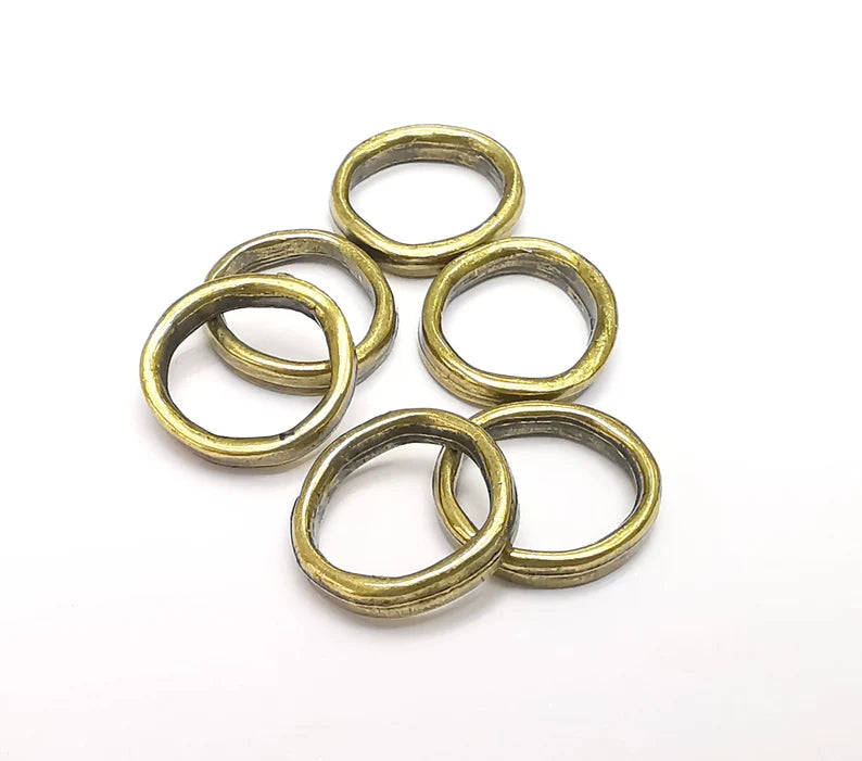 5 Bronze Circle, Bracelet Beads, Organic Shape Circle, Large Hole Beads, Necklace Parts, Antique Bronze Plated Metal 15mm G35317