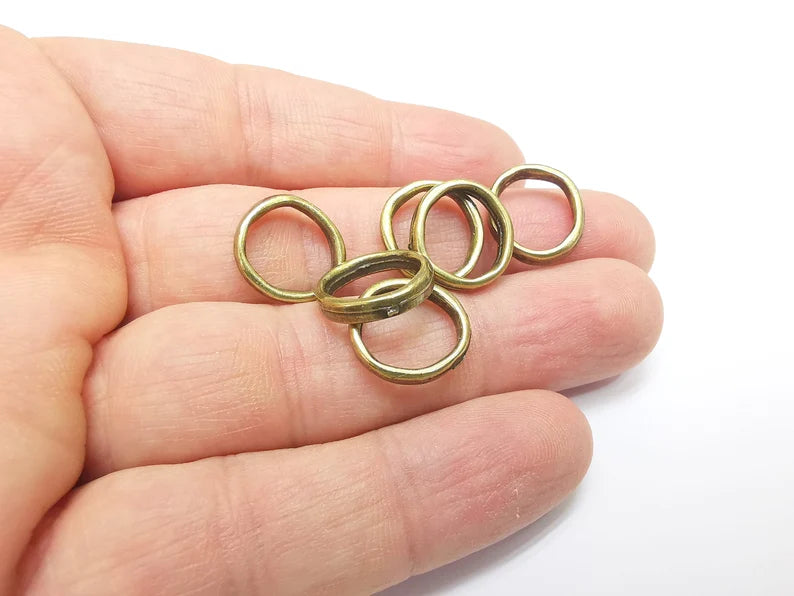 5 Bronze Circle, Bracelet Beads, Organic Shape Circle, Large Hole Beads, Necklace Parts, Antique Bronze Plated Metal 15mm G35317