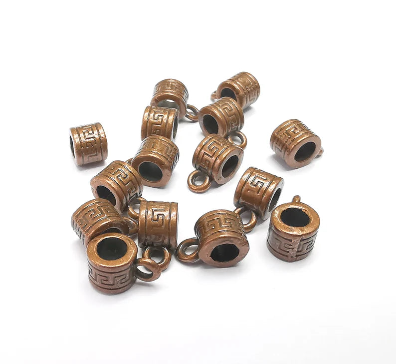 5 Copper Bail Beads, Copper Beads, Bracelet Beads, Rodelle loop Beads, Necklace Beads, Antique Copper Plated Metal 8mm G35318