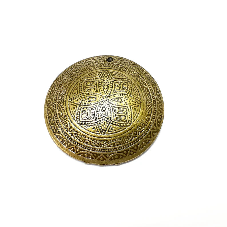 Flower Dome Charms, Ethnic Charms, Rustic Charms, Earring Charms, Bronze Pendant, Necklace Parts, Antique Bronze Plated 42mm G35322