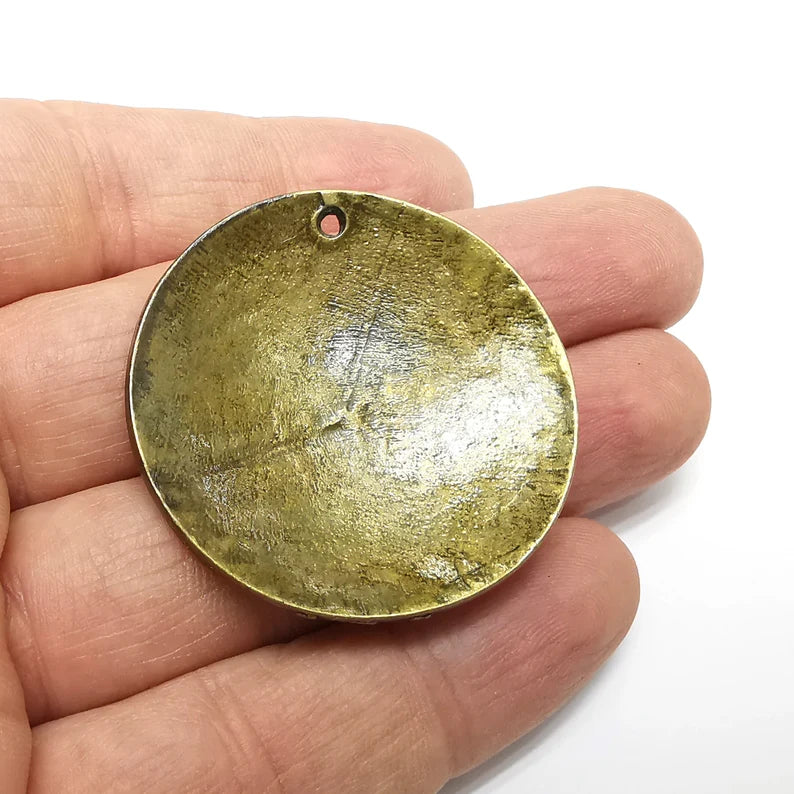 Flower Dome Charms, Ethnic Charms, Rustic Charms, Earring Charms, Bronze Pendant, Necklace Parts, Antique Bronze Plated 42mm G35322