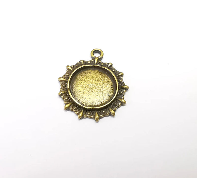 2 Bronze Pendant Blank, Cabochon Bezel, Locket Pendant Base, inlay Mountings, Resin Necklace, Antique Bronze Plated Metal (15mm blank) G35142