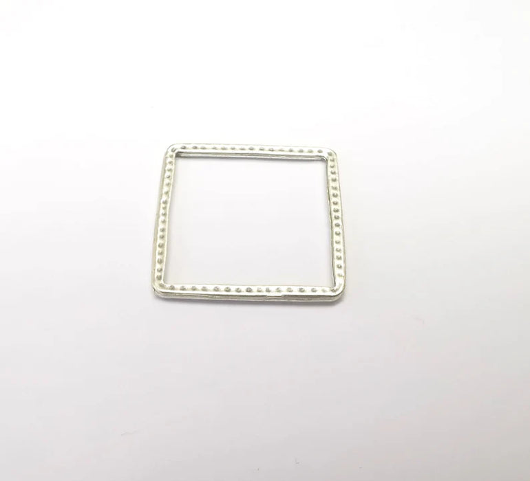 5 Silver Square Connector, Geometric Findings, Jewelry Parts, Silver Necklace Component, Antique Silver Plated Metal Findings (27mm) G35143